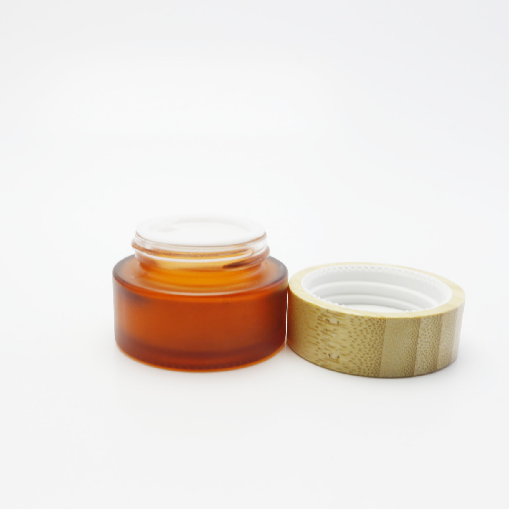 15g 30g frosted amber glass cosmetic jar for cream with bamboo top GJ-158K