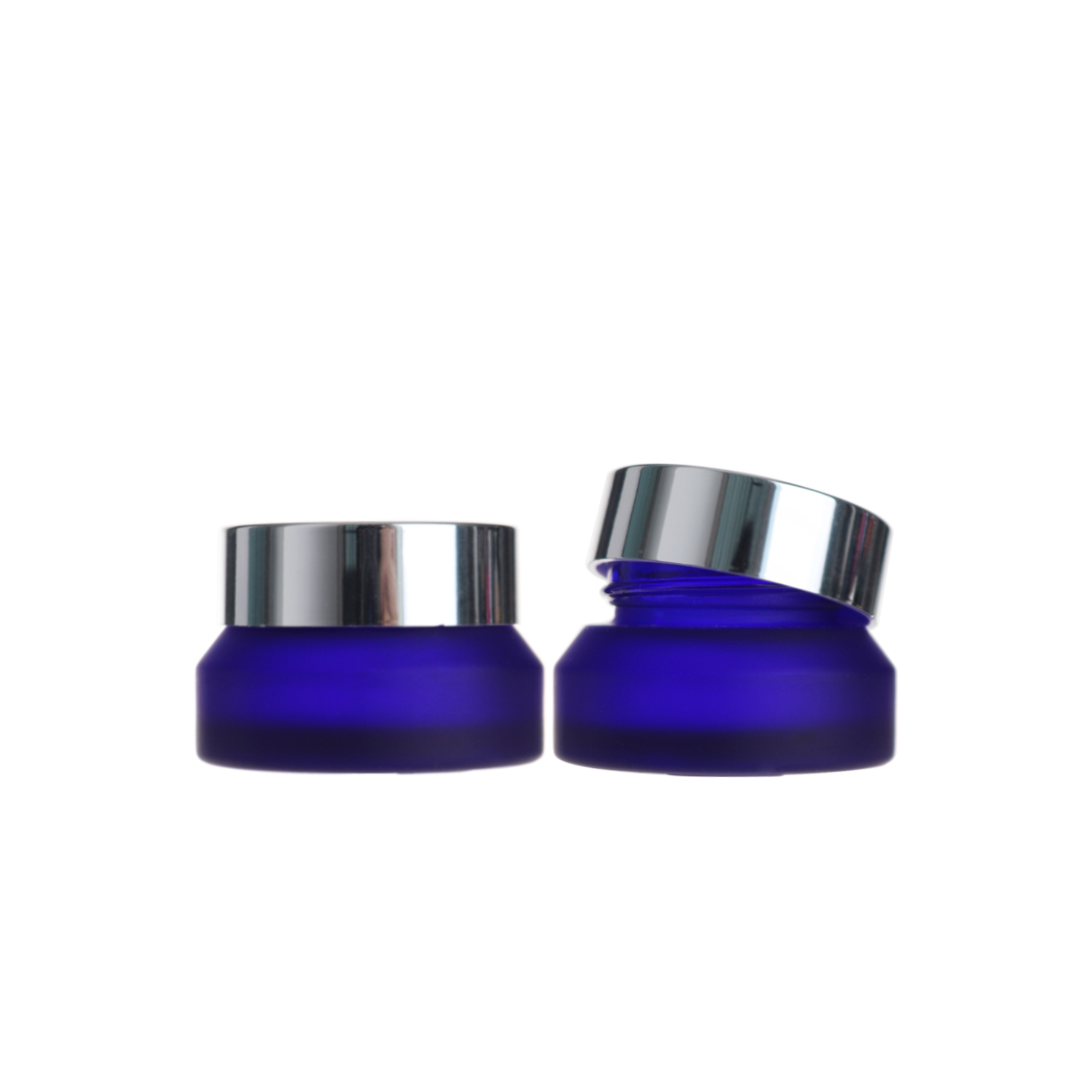 15g Blue Cosmetic Cream Packaging Slanted Shoulder Empty Glass Jar With Silver Lid