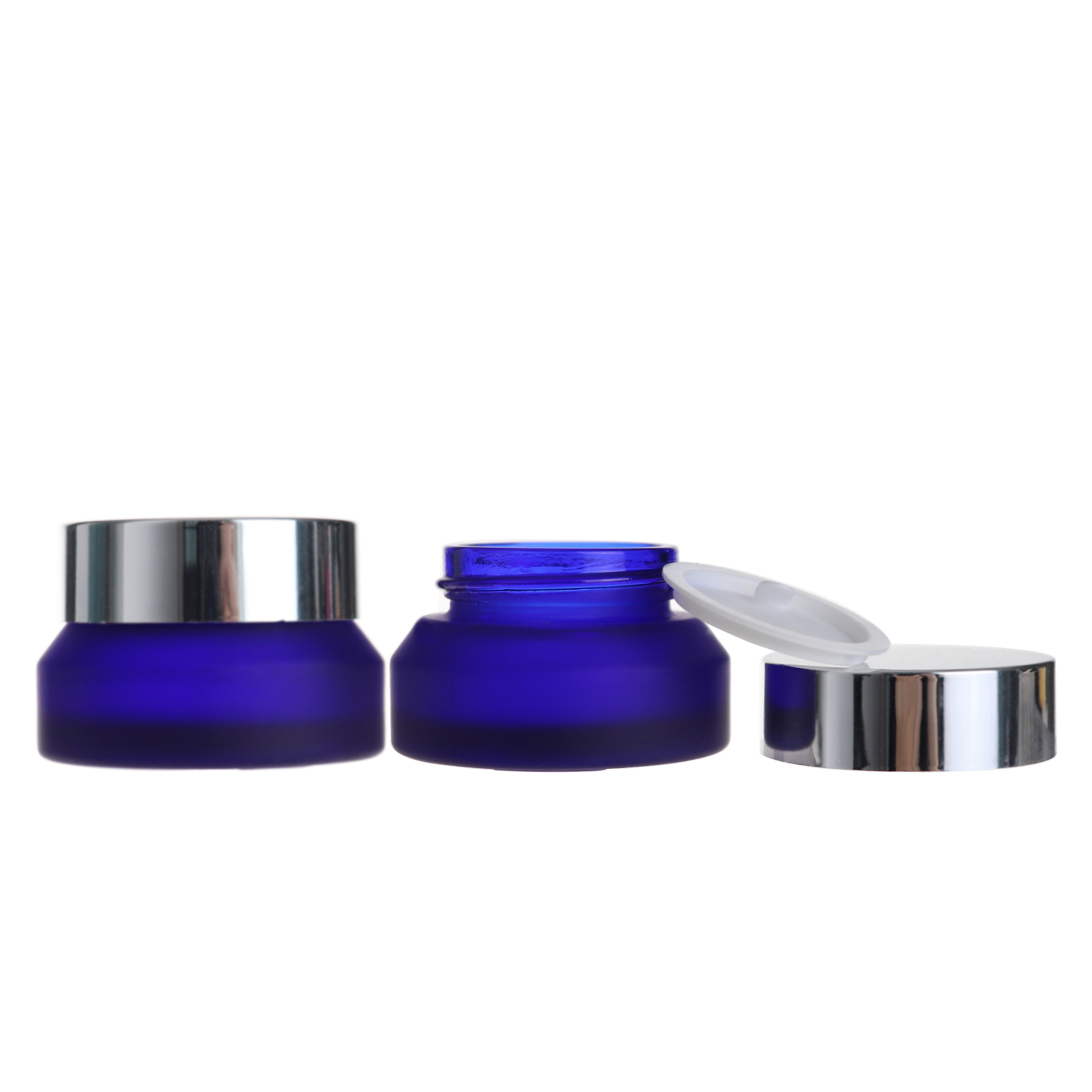 15g Blue Cosmetic Cream Packaging Slanted Shoulder Empty Glass Jar With Silver Lid