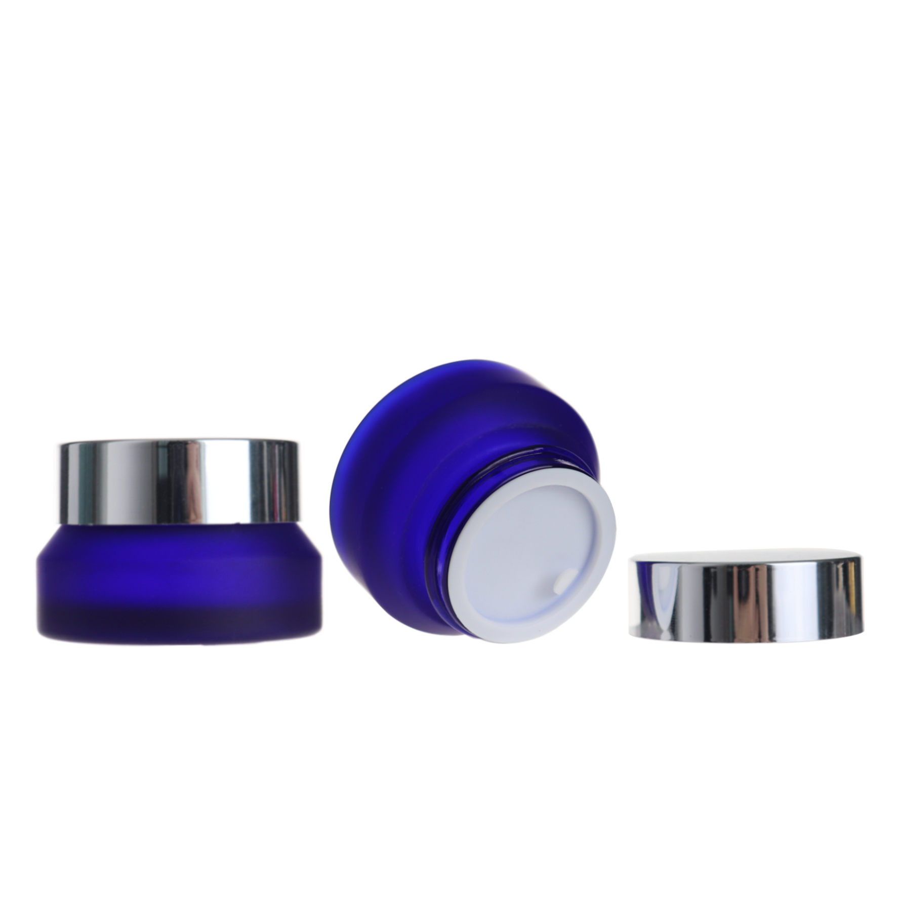 15g Blue Cosmetic Cream Packaging Slanted Shoulder Empty Glass Jar With Silver Lid