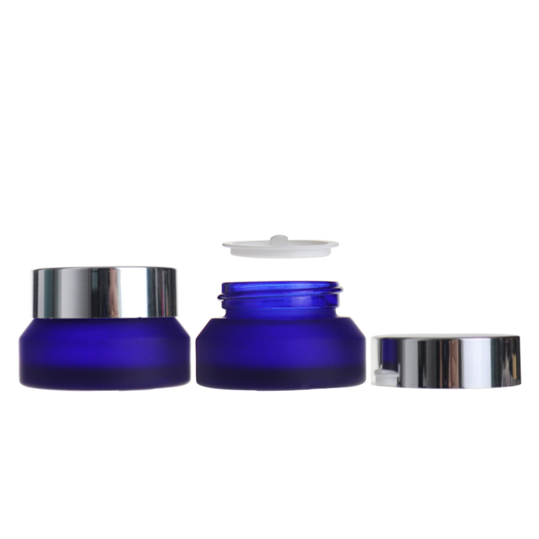 15g Blue Cosmetic Cream Packaging Slanted Shoulder Empty Glass Jar With Silver Lid