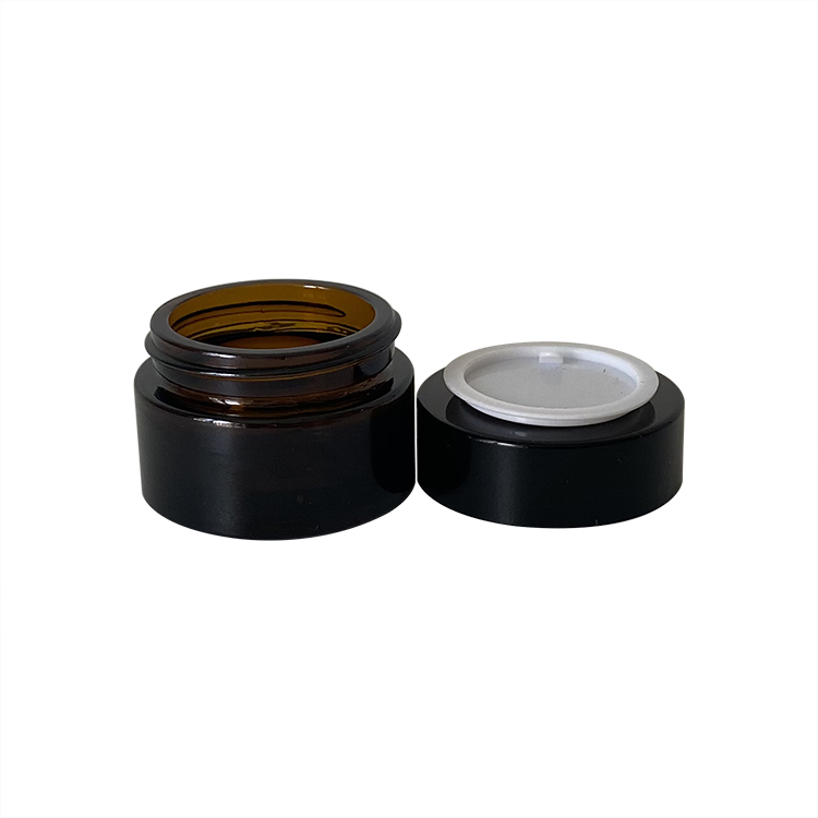 15g Empty Small Cosmetic Amber Glass Skin cream Jar with Black Screw Lid