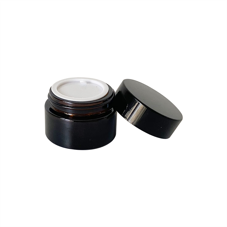 15g Empty Small Cosmetic Amber Glass Skin cream Jar with Black Screw Lid