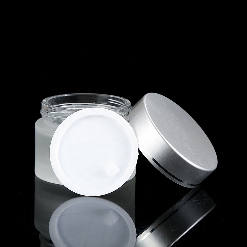 15g Frosted Clear Round Glass Cream Jar With Aluminum ABS Aluminum Cap