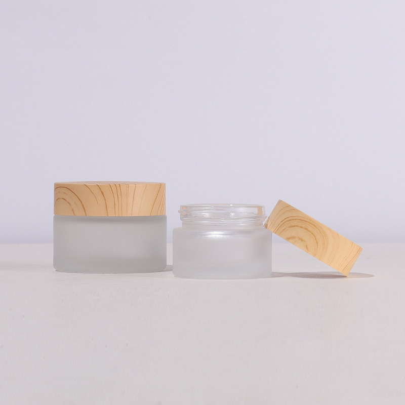15g Matte Clear Bottle Glass Face Cream White Jars Wood Grain Cover Glasses Box