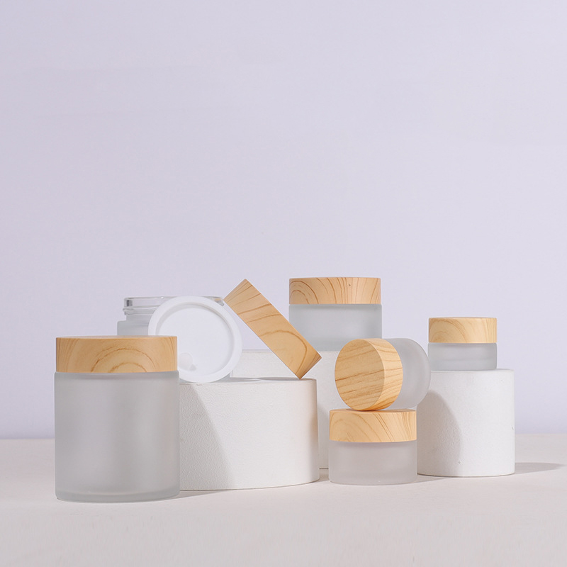 15g Matte Clear Bottle Glass Face Cream White Jars Wood Grain Cover Glasses Box
