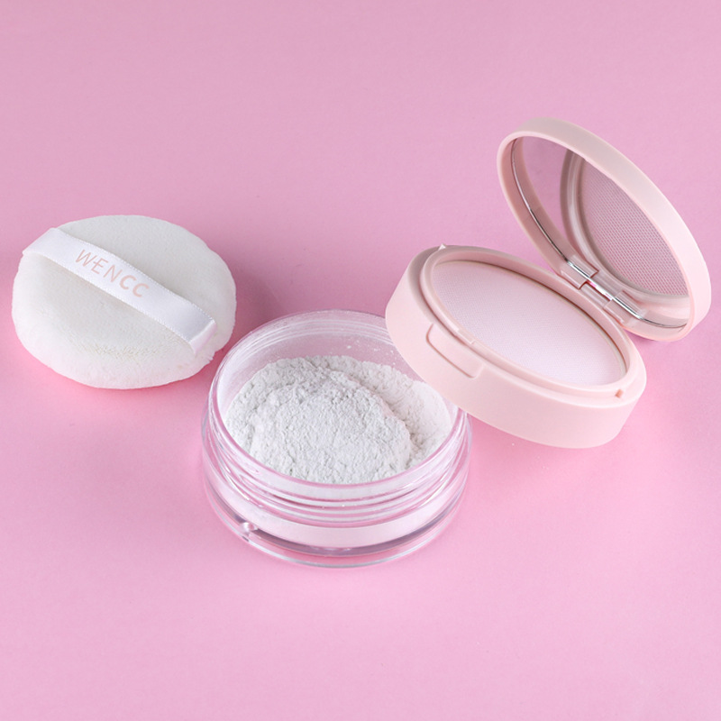 15g Pink Mesh loose powder box with mirror powder puff Repacking jar luxury powder compact plastic box case
