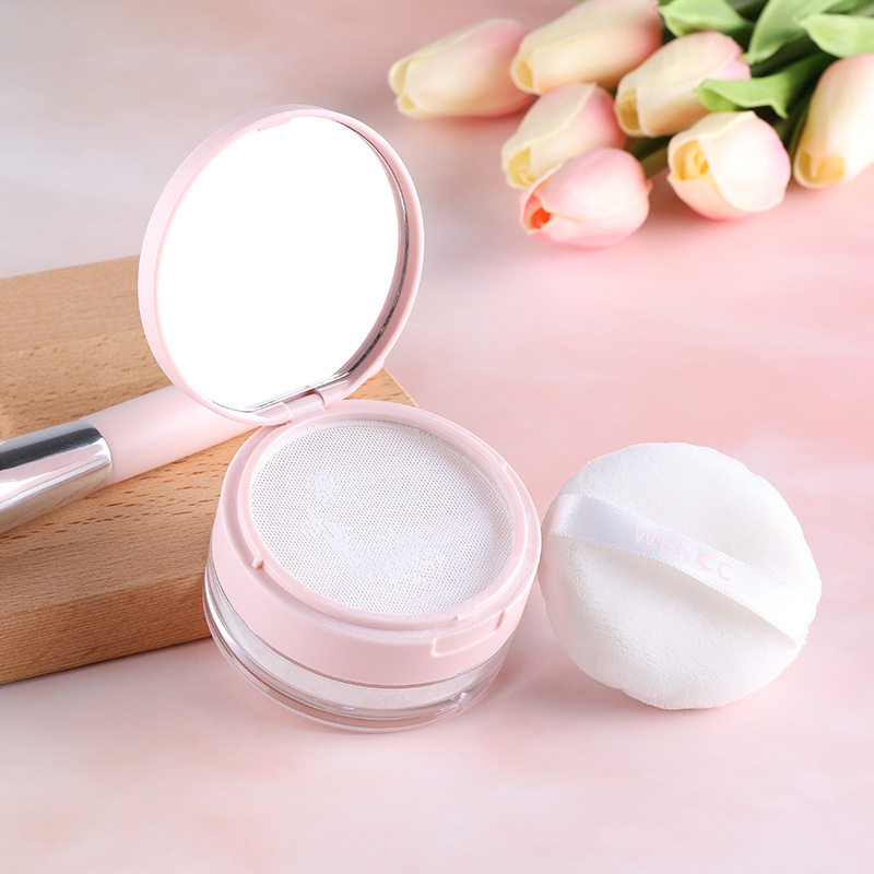 15g Pink Mesh loose powder box with mirror powder puff Repacking jar luxury powder compact plastic box case