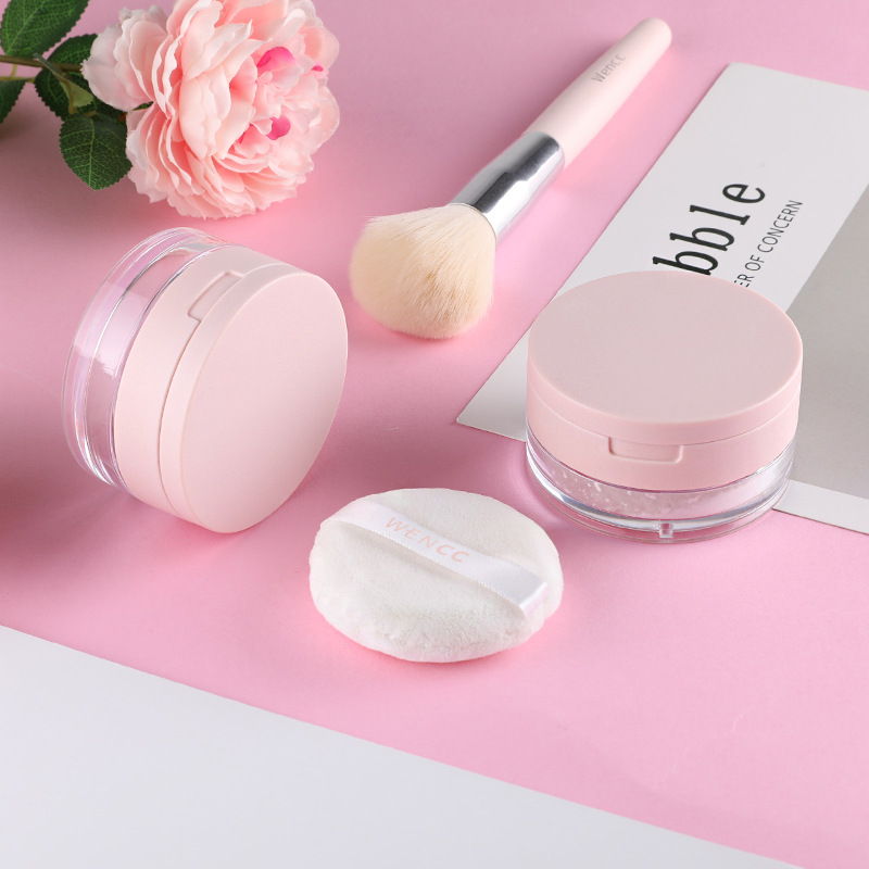 15g Pink Mesh loose powder box with mirror powder puff Repacking jar luxury powder compact plastic box case
