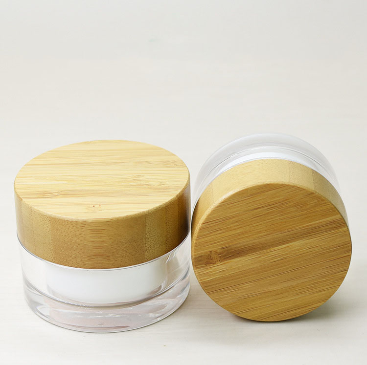 15g acrylic cosmetic bottle cream jar double liner empty can with bamboo cover can be customized logo