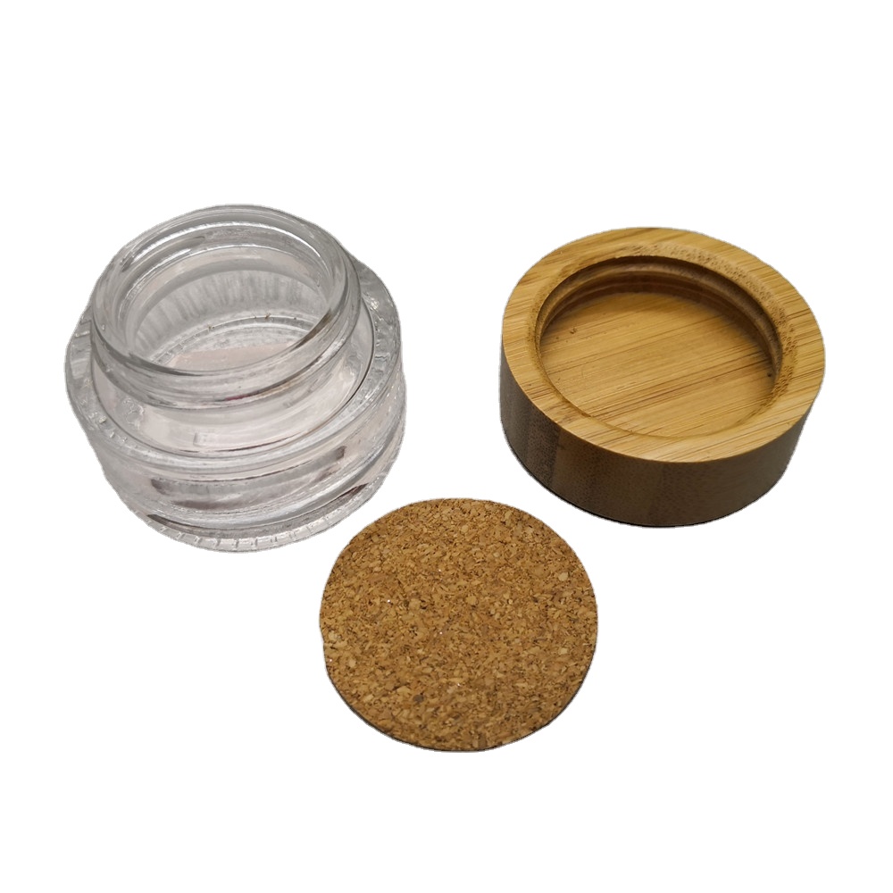 15g clear transparent glass jar with cork seal bamboo lid no plastic