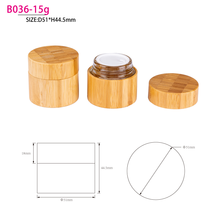 15g glass jar cosmetics packaging bamboo lid face cream container glass cream jar with bamboo cap