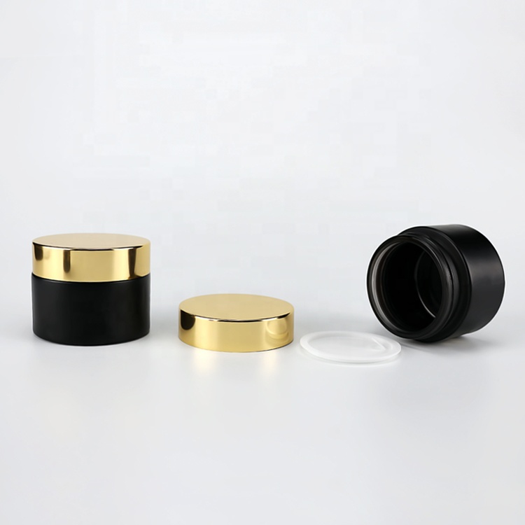 15g matte black glass jars cosmetic cream with gold cap essential oil bottle glass bottle skincare packaging