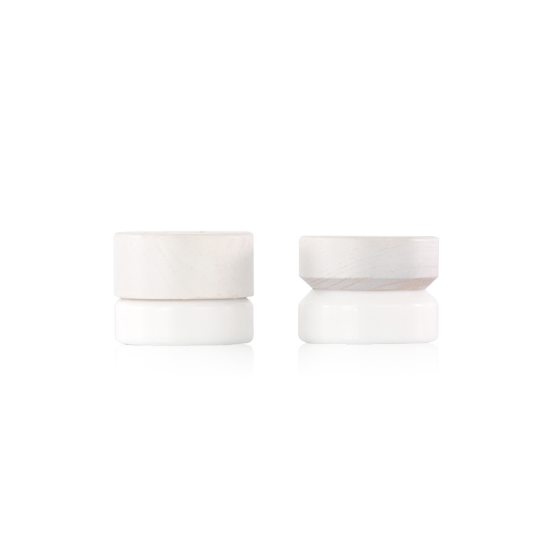 15g opal white cosmetic packaging glass skincare cream jar with wood lid