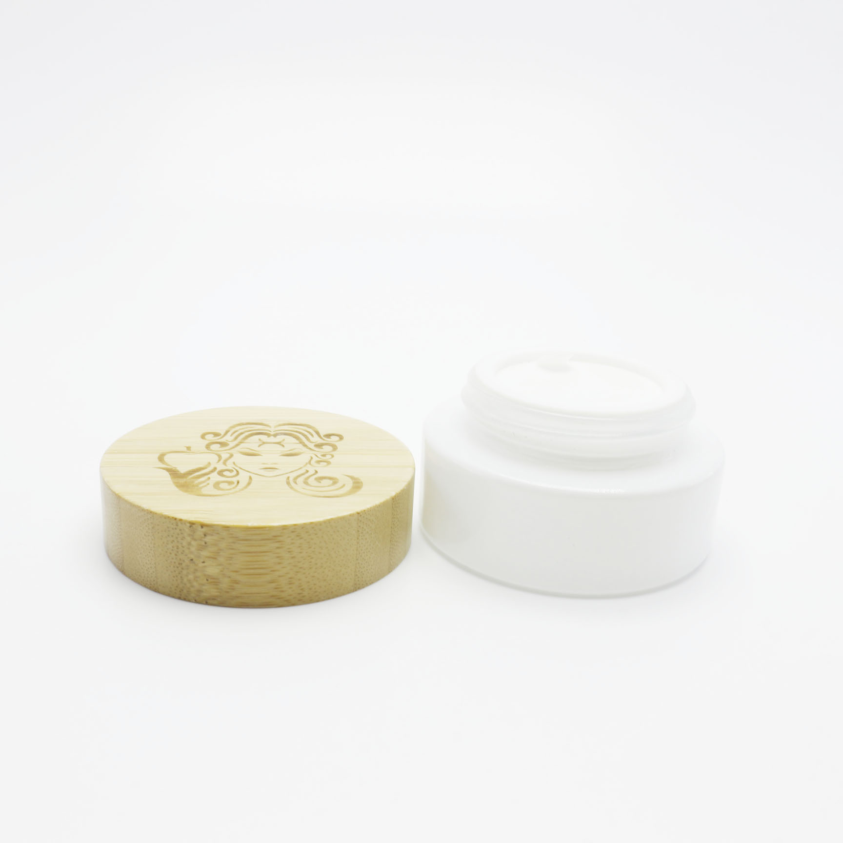 15g white  glass cosmetic jar for cream with bamboo top GJ-183K