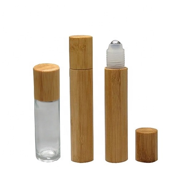 15ml 0.5oz Empty Essential Oil Perfume Bamboo Appearance glass Roll on Bottle with Roller Ball and Bamboo Cap