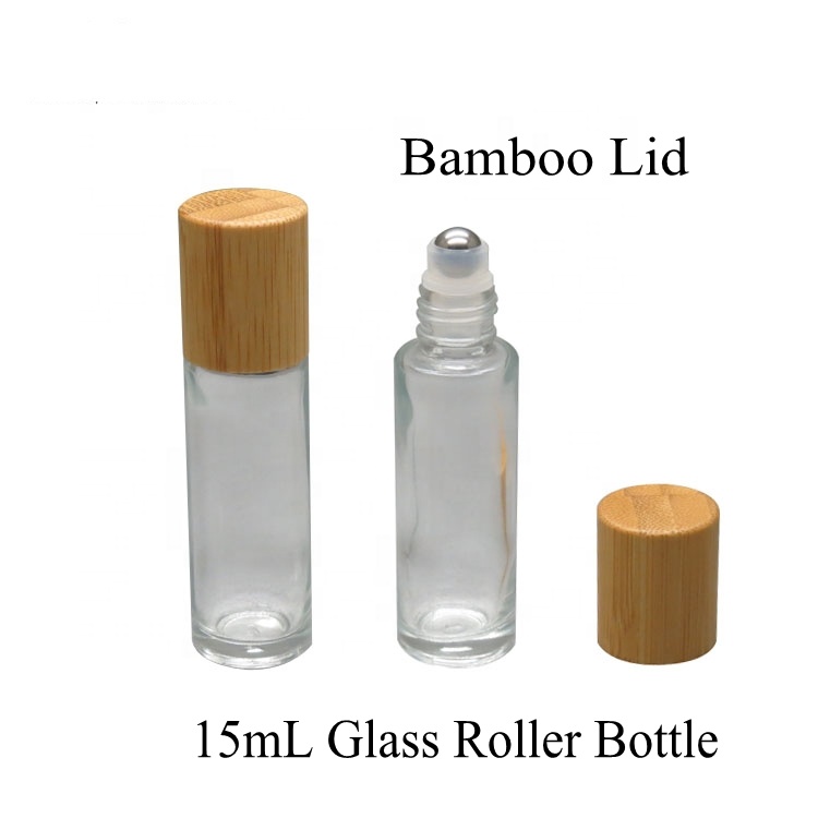 15ml 0.5oz Empty Essential Oil Perfume Bamboo Appearance glass Roll on Bottle with Roller Ball and Bamboo Cap