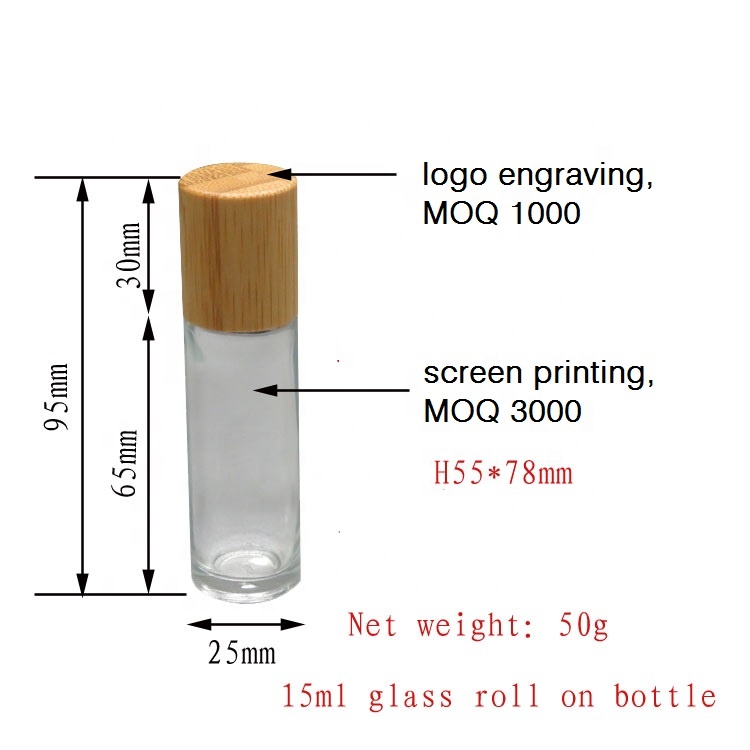 15ml 0.5oz Empty Essential Oil Perfume Bamboo Appearance glass Roll on Bottle with Roller Ball and Bamboo Cap