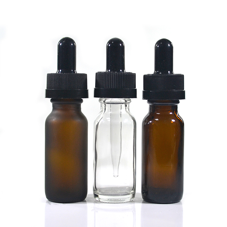 15ml 0.5oz Essential oil serum cosmetic Empty Boston shape  clear amber blue green glass dropper bottles with lids