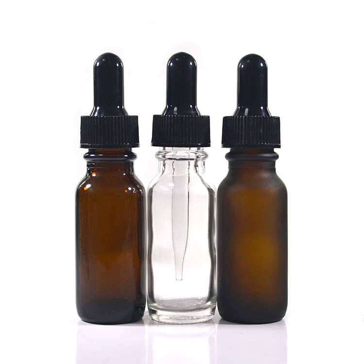 15ml 0.5oz Essential oil serum cosmetic Empty Boston shape clear amber blue green glass dropper bottles with lids