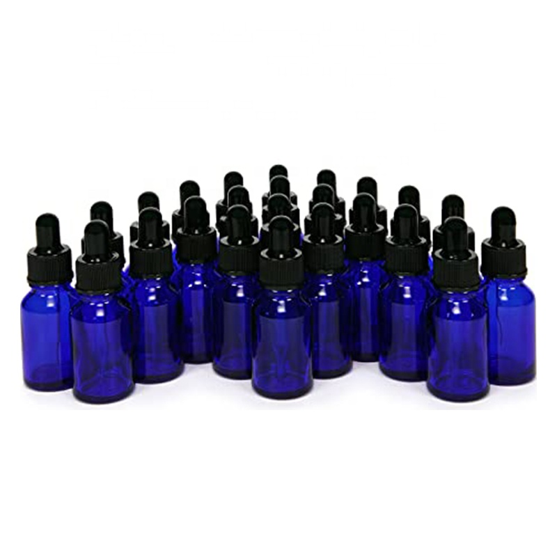 15ml 1/2 oz Blue Glass Dropper Bottle & 18mm Tamper Evident Black Pipette Cap