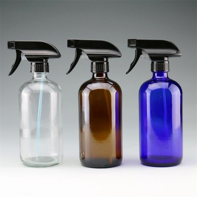 15ml 1/2oz 30ml 1oz 60ml 2oz 120ml 4oz 240ml 8oz 480ml 16oz boston round glass bottle clear blue amber with trigger spray cap