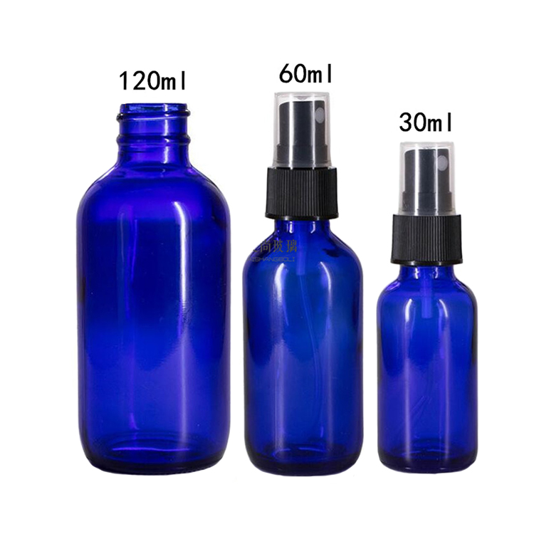 15ml 1/2oz 30ml 1oz 60ml 2oz 120ml 4oz 240ml 8oz 480ml 16oz boston round glass bottle clear blue amber with trigger spray cap
