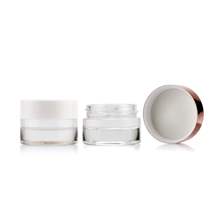 15ml 1/2oz Transparent Cosmetic Eye Cream Glass Jar Skin Care Face Cream Container with Rose gold lip