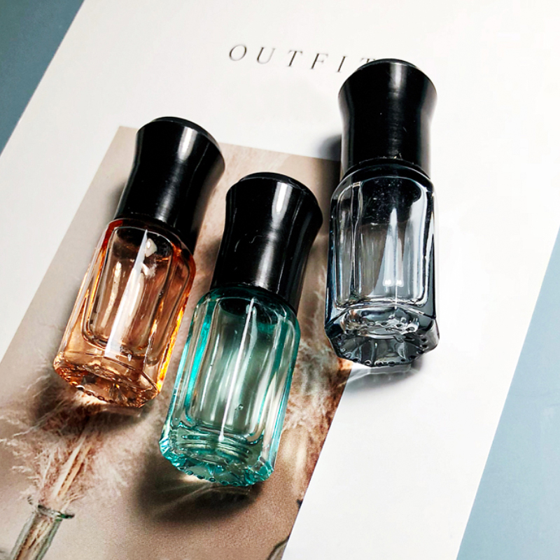 15ml 10ml GlassEssential oil perfume roller bottle octagonal clear Orange black green 3ml 5ml 10ml metal ball on bottle with cap