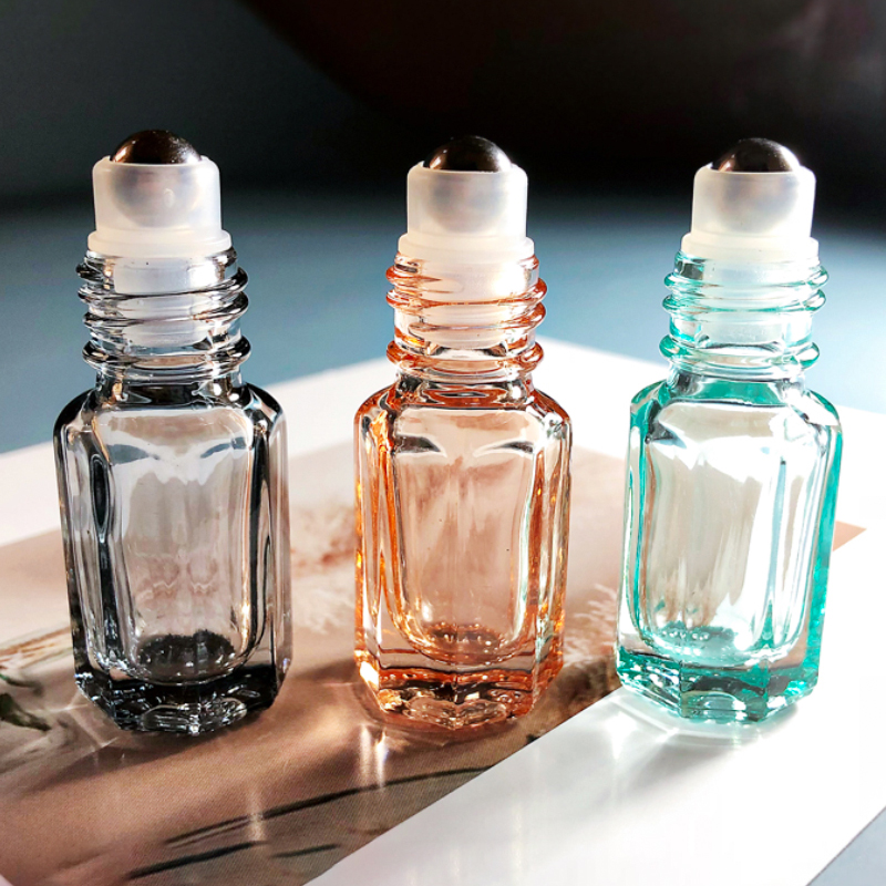 15ml 10ml GlassEssential oil perfume roller bottle octagonal clear Orange black green 3ml 5ml 10ml metal ball on bottle with cap