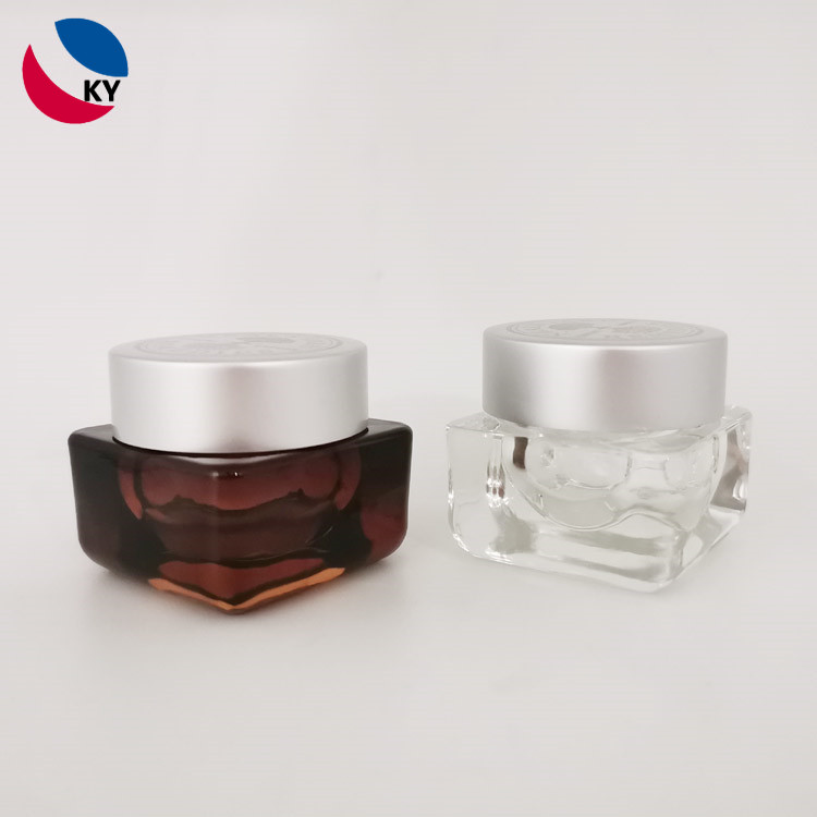 15ml 15g 0.5oz square shape amber clear eye cream glass jar with aluminum cap