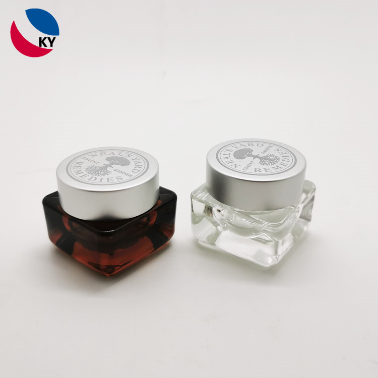 15ml 15g 0.5oz square shape amber clear eye cream glass jar with aluminum cap