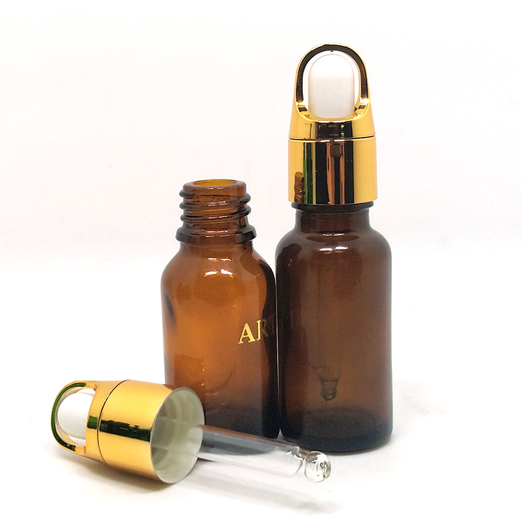 15ml 20ml 30 ml amber glass dropper bottle golden glass bottle for essential oil with basket cap