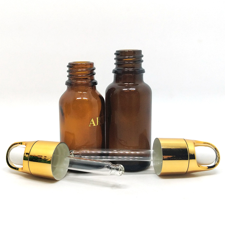 15ml 20ml 30 ml amber glass dropper bottle golden glass bottle for essential oil with basket cap
