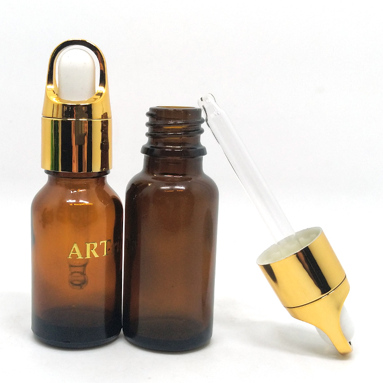 15ml 20ml 30 ml amber glass dropper bottle golden glass bottle for essential oil with basket cap