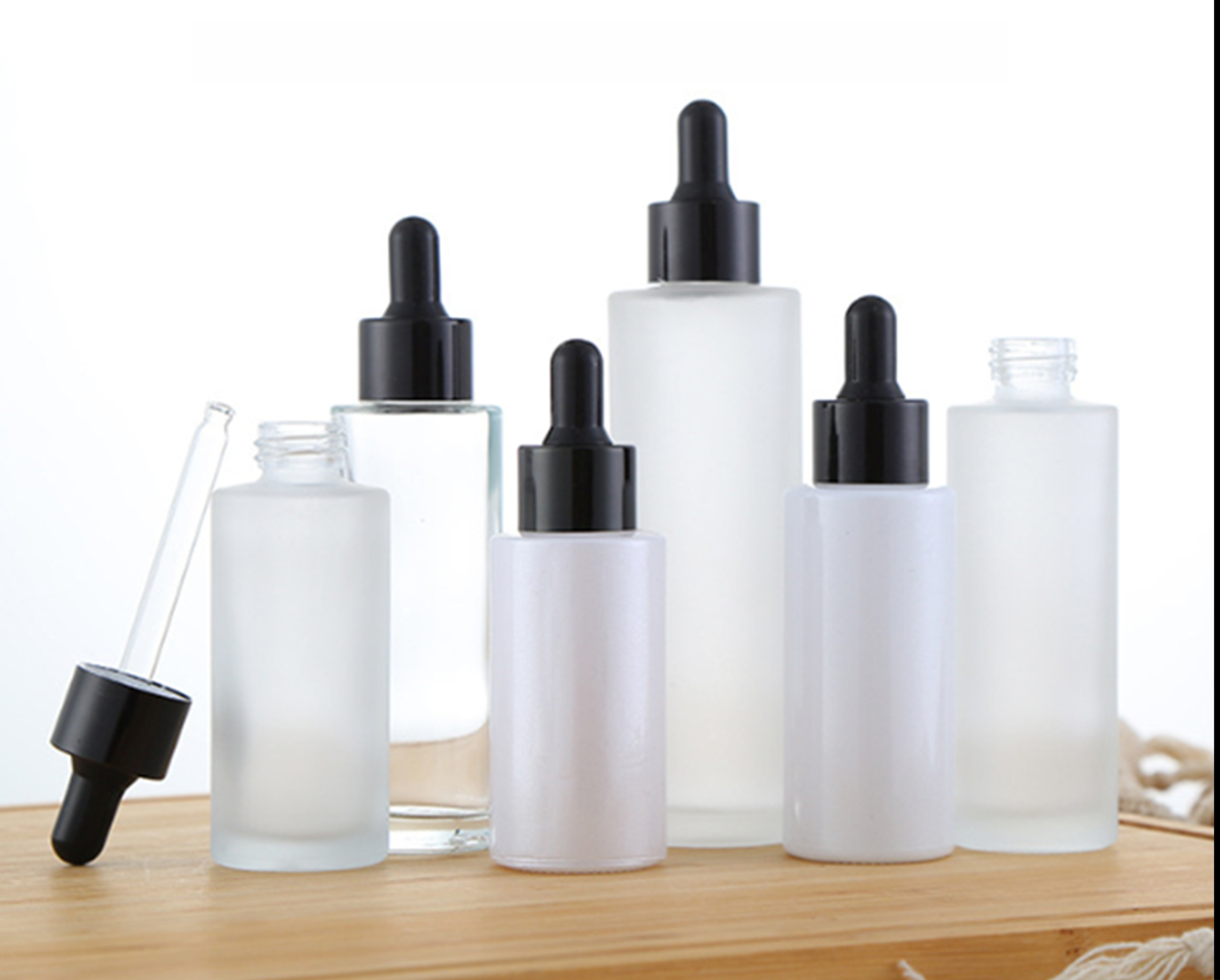 15ml 20ml 30ml 40ml 50ml 60ml 100ml clear frosted Flat shoulder essential oil dropper bottle