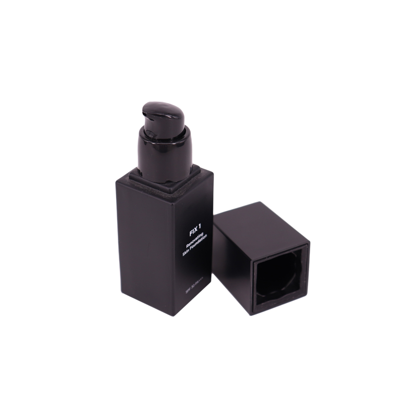 15ml 20ml 30ml 40ml Empty Square Matte Black Cosmetic Lotion Glass Pump Bottle With Black Cap