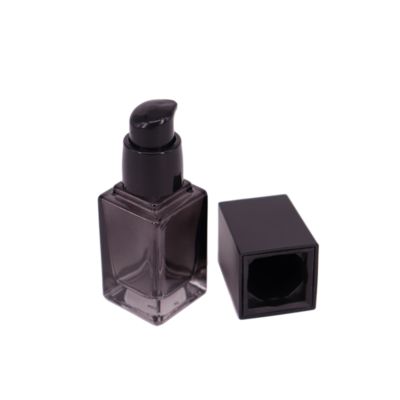 15ml 20ml 30ml 40ml Empty Square Matte Black Cosmetic Lotion Glass Pump Bottle With Black Cap