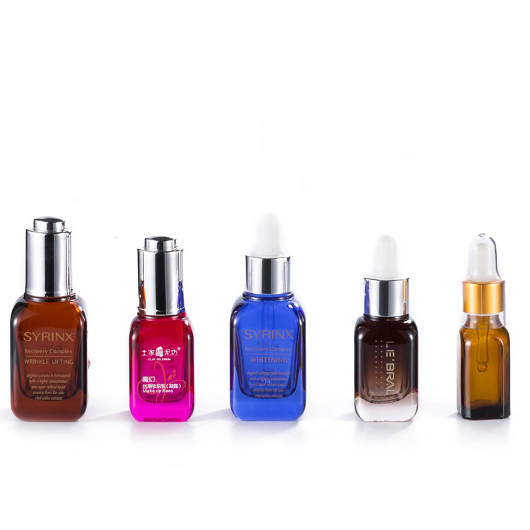 15ml 20ml 30ml 40ml colorful amber square cosmetic essential oil serum glass press pump dropper bottle with press dropper