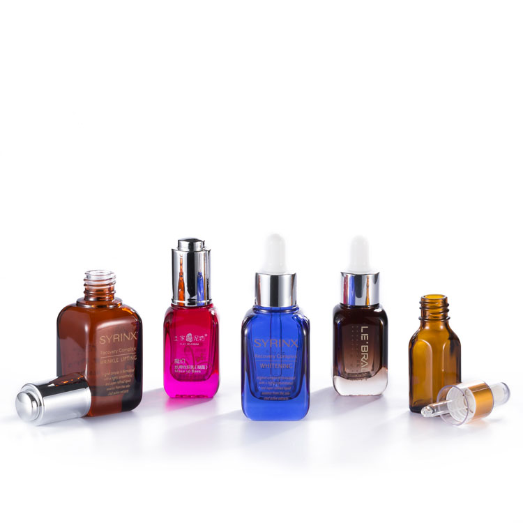 15ml 20ml 30ml 40ml colorful amber square cosmetic essential oil serum glass press pump dropper bottle with press dropper