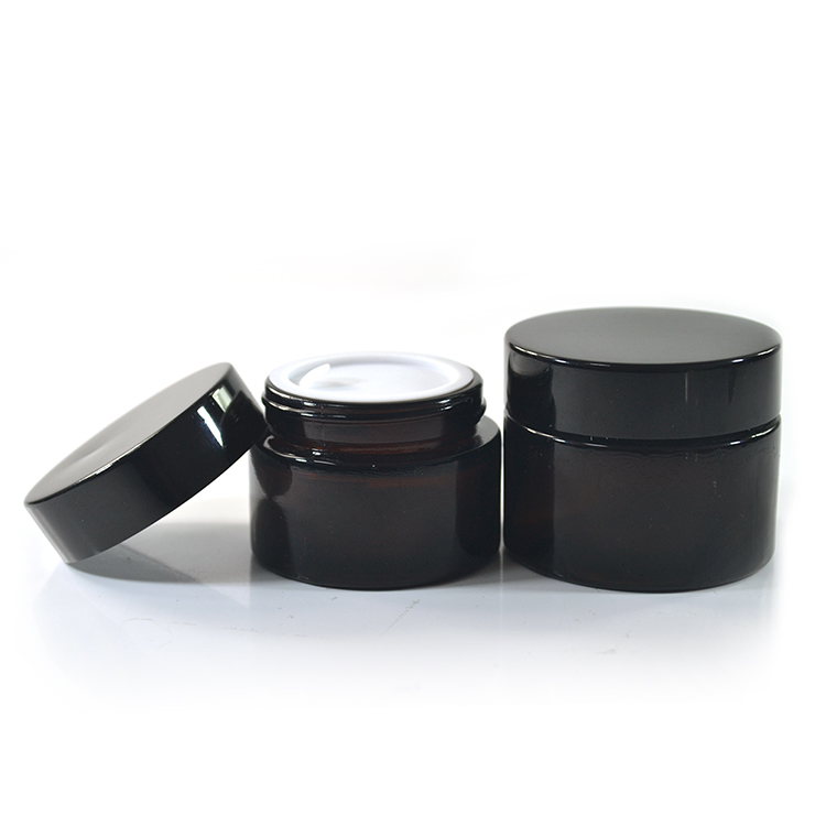 15ml 20ml 30ml 50ml 100ml amber glass cosmetic cream  jar with black  aluminum screw lid