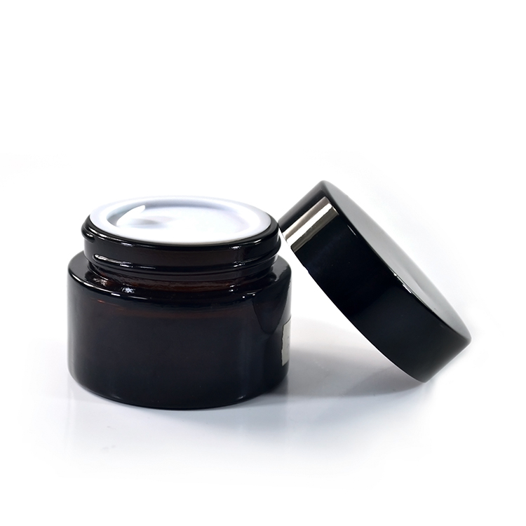 15ml 20ml 30ml 50ml 100ml amber glass cosmetic cream jar with black aluminum screw lid