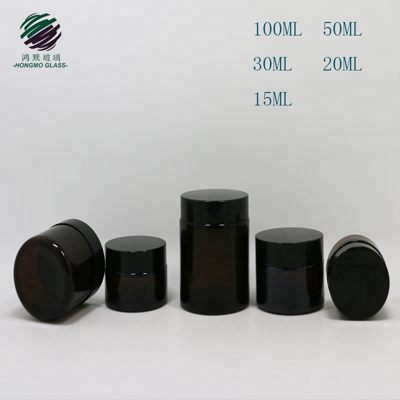 15ml 20ml 30ml 50ml 60ml 100 ml cosmetic jar facial face 100ml amber glass cream glass jar with black plastic lid cap