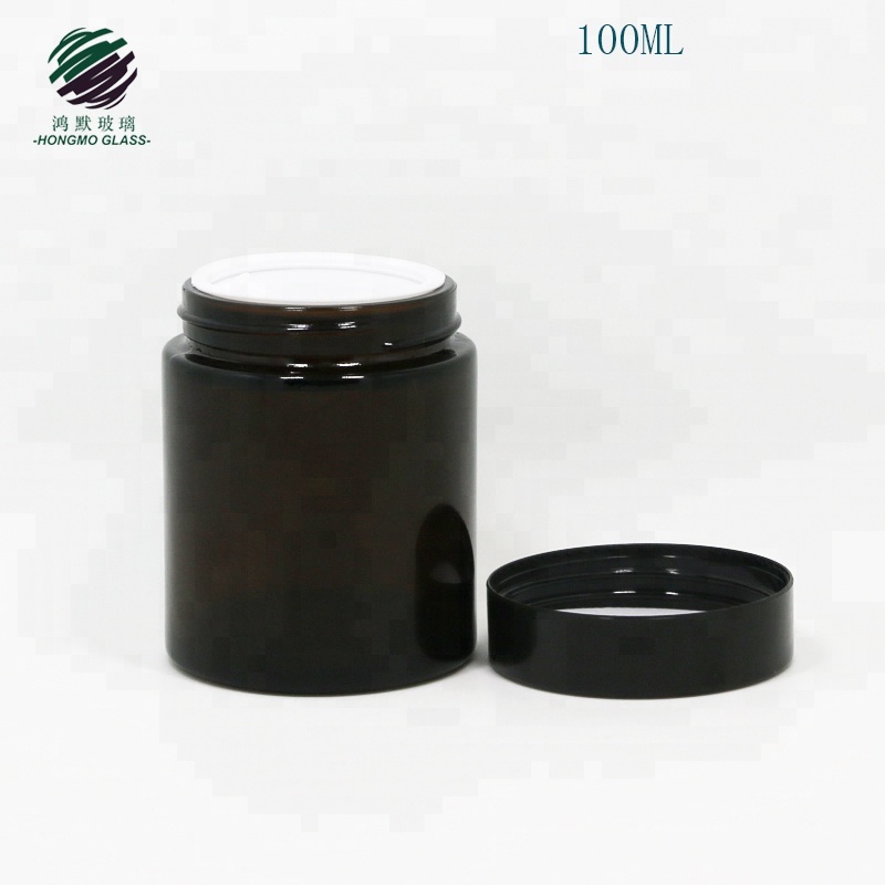 15ml 20ml 30ml 50ml 60ml 100 ml cosmetic jar facial face 100ml amber glass cream glass jar with black plastic lid cap