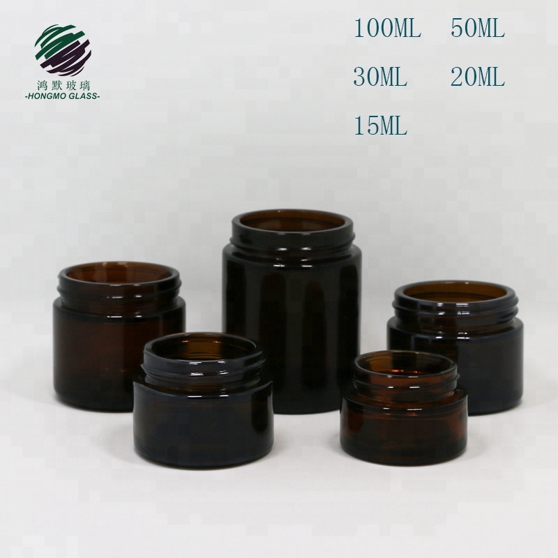 15ml 20ml 30ml 50ml 60ml 100 ml cosmetic jar facial face 100ml amber glass cream glass jar with black plastic lid cap