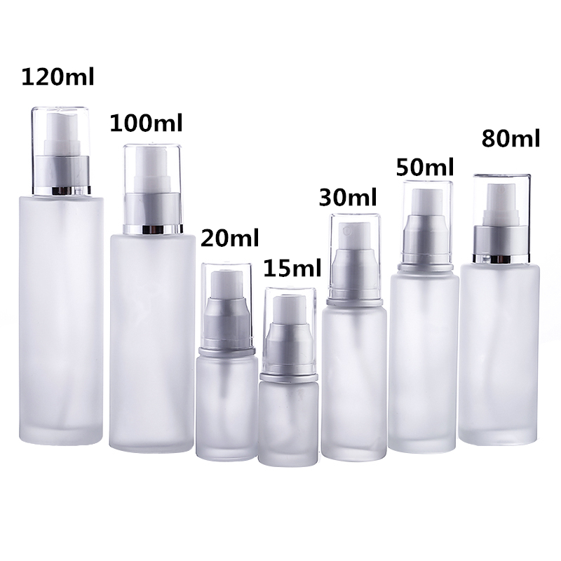 15ml 20ml 30ml 50ml 80ml 100ml 120ml clear frosted lotion glass bottle with dropper pump sprayer