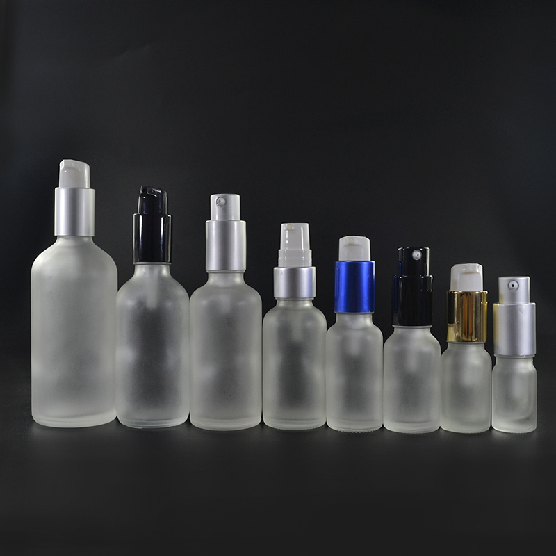 15ml 20ml 30ml 50ml glass clear black frosted travel pump  bottle for cosmetic