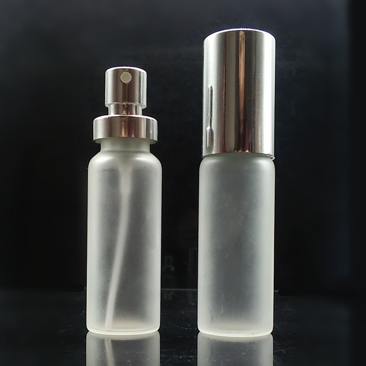 15ml, 20ml, 30ml cylinder frosted glass perfume bottle with aluminium crimp pump spray