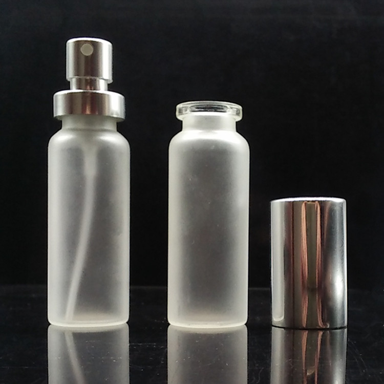 15ml, 20ml, 30ml cylinder frosted glass perfume bottle with aluminium crimp pump spray