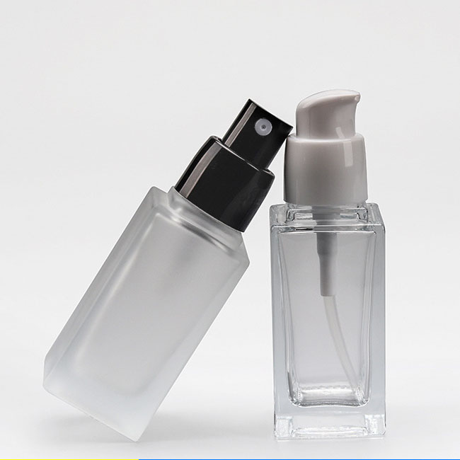 15ml 20ml 30ml empty square cosmetic frosted liquid foundation glass bottle make up packaging with squeeze pump